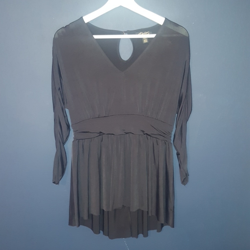 Silky black v-neck long sleeve top